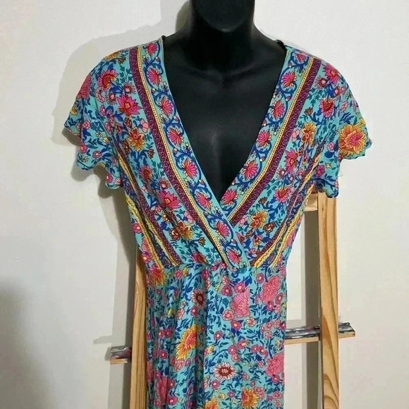 Ecowish Bohemian Floral Wrap Dress V-Neck Women’s Size Small Maxi - Picture 4 of 11